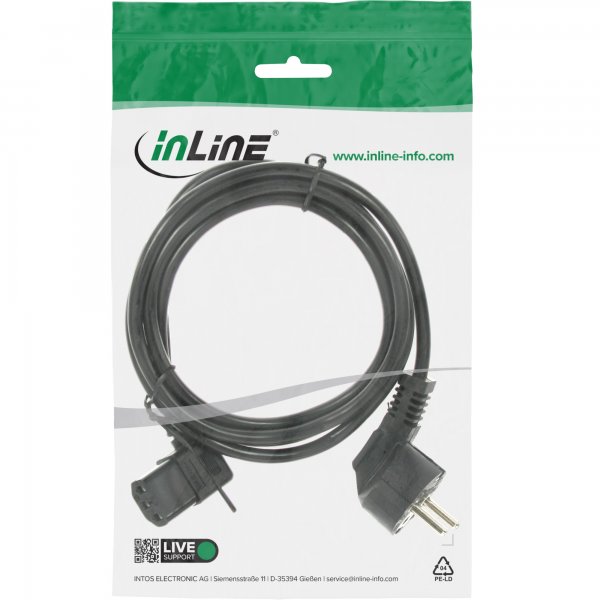 InLine Cavo alimentazione spina Tedesca 90° presa C-13 90°S - nero - 0,5m