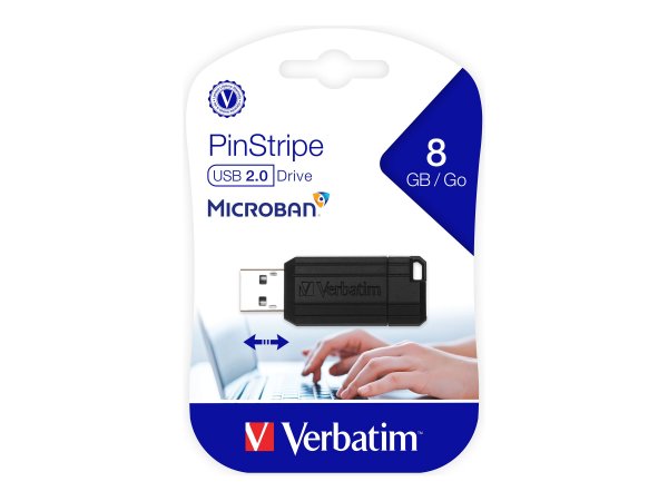 Verbatim PinStripe - Memoria USB da 8 GB - Nero - 8 GB - USB tipo A - 2.0 - 10 MB/s - Lamina di scor