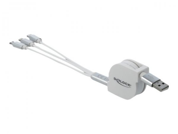 Delock 85850 - 0,98 m - USB A - USB C/Micro-USB B/Lightning - USB 2.0 - Argento - Bianco