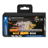 STAEDTLER Pigment Arts Brush Pen Greys & Caramels - 6 colori - Marrone - Grigio - Rotondo - Plastica