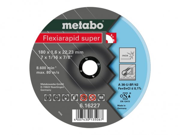 Metabo 616227000 - Disco per tagliare - Centro piatto - Stainless steel - Metabo - 2,22 cm - 18 cm