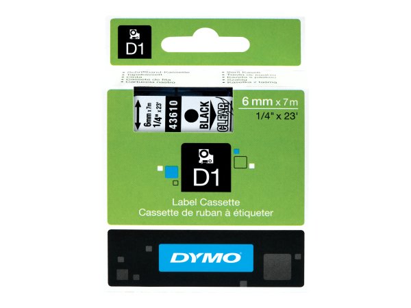 Dymo D1 etichette originali | stampa nera su trasparente | 6 mm x 7 m | autoadesive | per etichettat