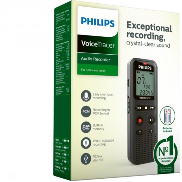 Philips VoiceTracer - 8 kHz - 750 - 18000 Hz - Nero - Windows 10/8/7 - macOS - 108 x 37 x 20 mm - 46