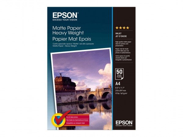 Epson Matte Paper Heavy Weight - A4 - 50 Fogli - Opaco - 167 g/m² - A4 - Bianco - 50 fogli - WorkFor