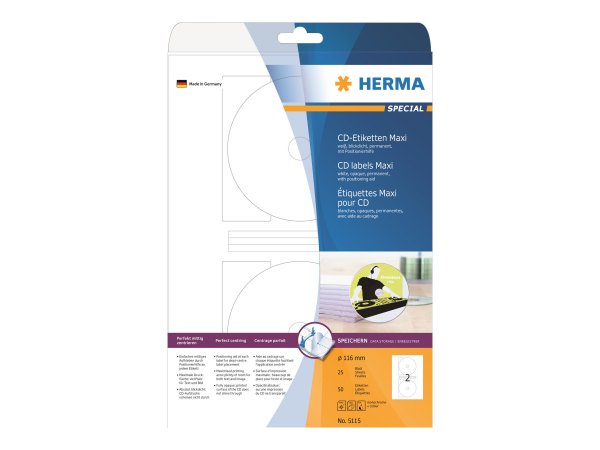 HERMA 5115 - Bianco - Etichetta per stampante autoadesiva - A4 - Carta - Laser/Inkjet - Permanente