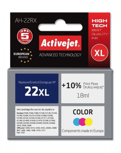 Activejet AH-22RX Ink Replacement HP 22XL C9352A Premium - Compatibile - Cartuccia di inchiostro