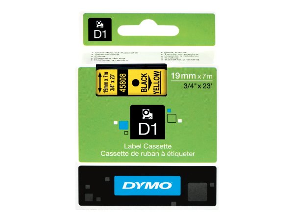 Dymo D1 etichette originali | Rotolo da 19 mm x 7 m | stampa nera su giallo | etichette autoadesive