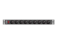 Lanberg PDU-09E-0300-BK - 1U - Orizzontale - Nero - 9 presa(e) AC - Tipo E - Attività