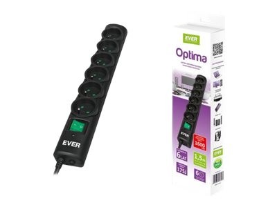 EVER OPTIMA 1.5m surge protector 6 AC outlet s 250 V Black