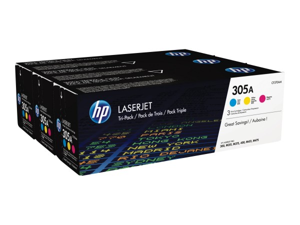 HP Confezione da 3 cartucce originali di toner ciano/magenta/giallo LaserJet 305A - 2600 pagine - Ci