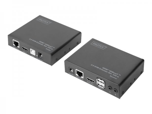 DIGITUS Set estensore KVM HDMI HDBaseT™ 2.0 - 100 m - 4K - Trasmettitore e ricevitore - Cablato - 10