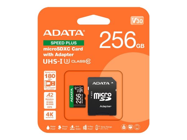 ADATA Speed Plus SDXC UHS-I Memory Card/s - Extended Capacity SD (MicroSDHC) - 256 GB