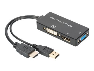 DIGITUS Cavo convertitore HDMI 3in1 - 0,2 m - HDMI tipo A (Standard) - DVI-D - Maschio - Femmina - O