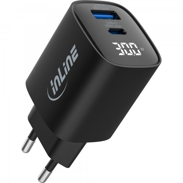 InLine InLineAlimentatore USB PD - caricatore GaN - QC - USB-C + USB-A - 30W - display
