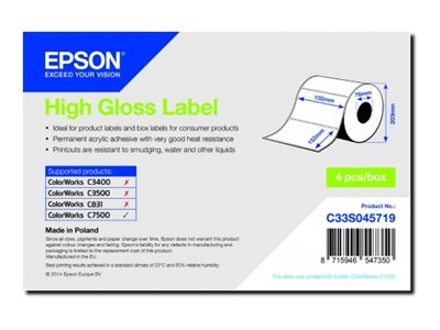 Epson High Gloss Label - Die-cut Roll: 102mm x 152mm - 800 labels - Bianco - HG - Acrilico - Permane