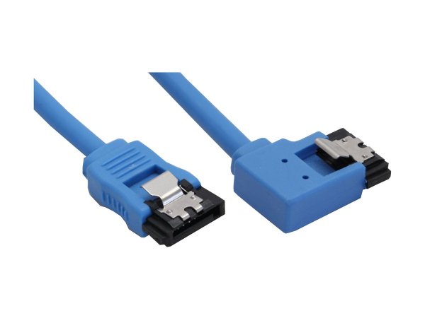 InLine Cavo SATA 6Gb/s - rotondo - angolato a sin. - blu - con linguetta - 0,5m