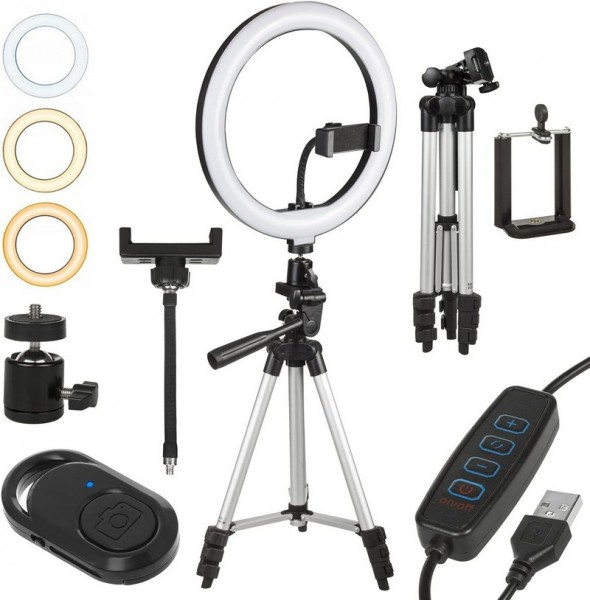 Maclean MCE610 Lampada ad Anello con Treppiede attivazione Bluetooth 3 colori 10 di luminosità