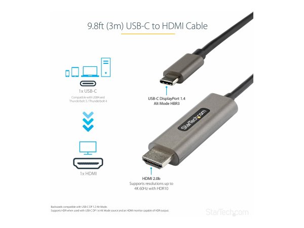 StarTech.com Cavo adattatore USB C HDMI da 3m 4K 60Hz con HDR10 - Adattatore type C HDMI 4K Ultra HD