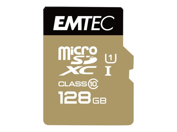 EMTEC microSD Class10 Gold+ 128GB - 128 GB - MicroSDXC - Classe 10 - 85 MB/s - 21 MB/s - Nero - Oro
