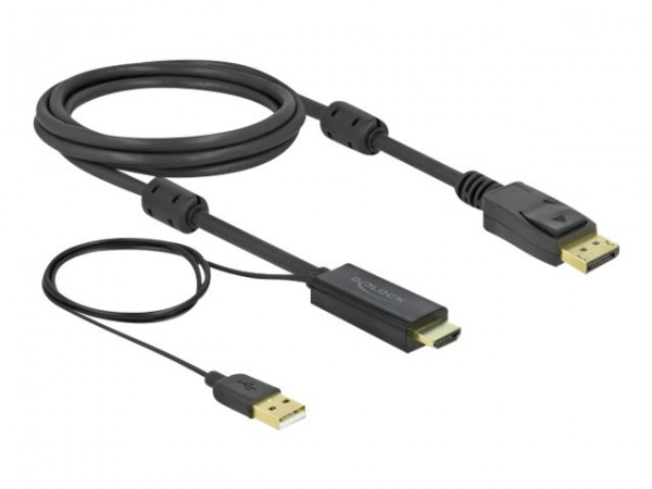 Delock Cavo da HDMI a DisplayPort 4K 30 Hz 2 m - 2 m - HDMI tipo A (Standard) - DisplayPort + USB Ty