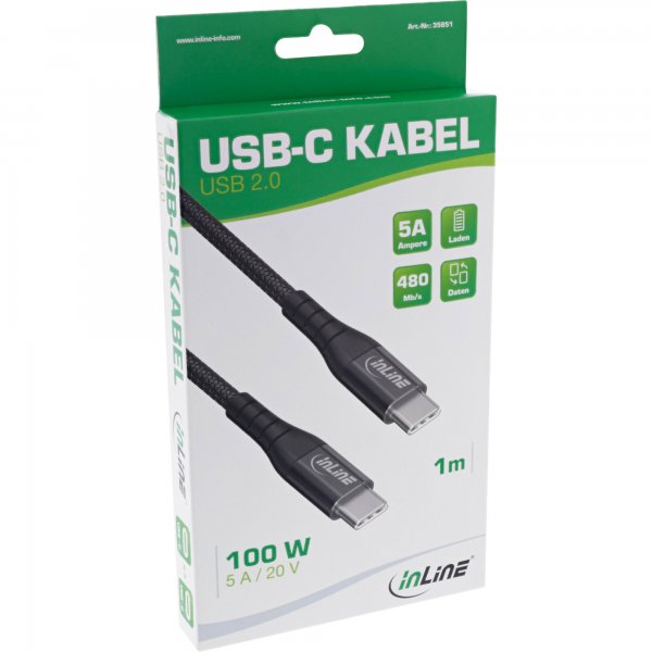 InLine Cavo USB 2.0 - cavo di ricarica rapida USB-C spina/spina 100W - 2m