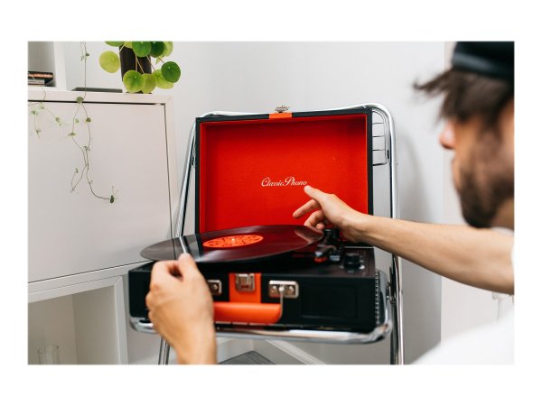 Lenco TT-110 - Giradischi con trasmissione a cinghia - Semiautomatico - Nero - Rosso - Ecopelle - Me