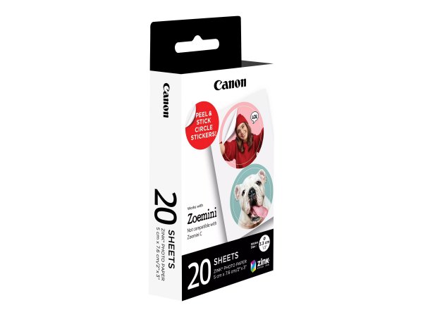Canon Confezione carta adesiva pretagliata a tondini ZINK™ 1,3" - 20 fogli - 33x33 cm - 20 fogli - Z