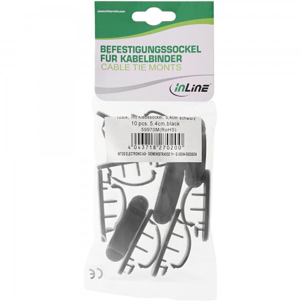 InLine Cable Manager con base autoadesiva - 2,8cm - nero. 10pz