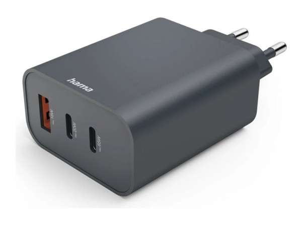 Hama Schnellladegerät 2x USB-C 1x USB-A PD 65 W Anthrazit