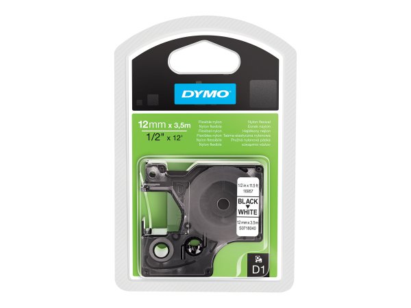 Dymo D1 Etichette Flessibile in Nylon | Rotolo da 12 mm x 3.5 m | stampa nera su bianco | etichette