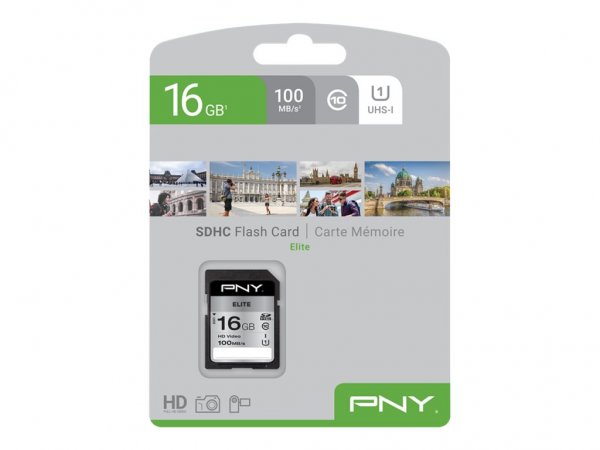 PNY Elite - 16 GB - SDHC - Classe 10 - UHS-I - Class 1 (U1) - Nero