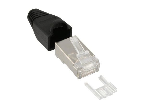 InLine Connettore a crimpare RJ45 schermato - antipiega - guida - nero - 10pz.