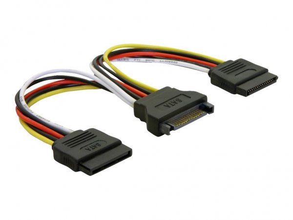 Delock Cable Power SATA 15pin > 2x SATA HDD – straight - 0,15 m - 15pin SATA - 2x SATA - Multicolore