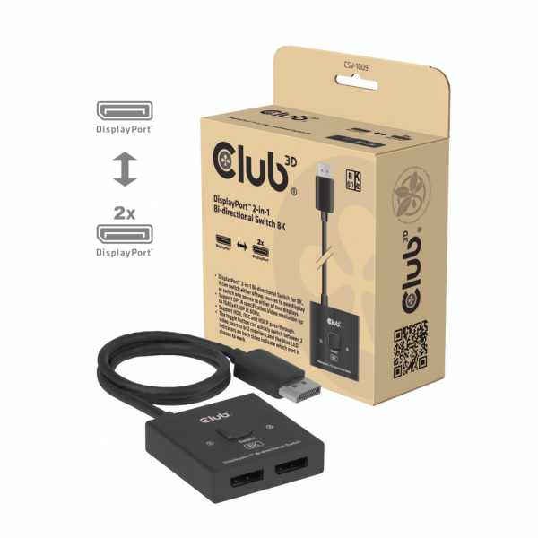 Club 3D DisplayPort Switch 2-in-1 Bi-Direktional 8K60Hz - Kvm switch