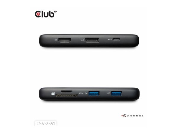 Club 3D Dockingstation - 8 in 1 Hub Usb C auf Hdmi 2.0+ DisplayPort 1.4 8K30Hz PD