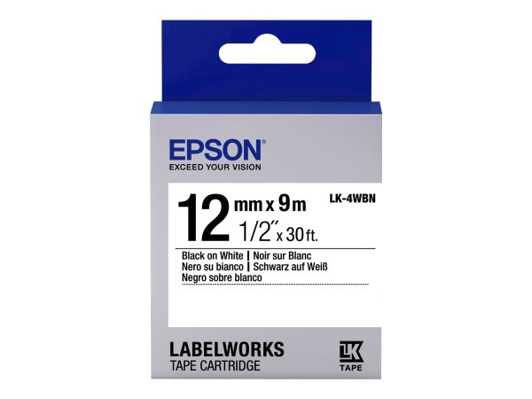 Epson Nastro fondo Standard Bianco per testo Nero 12/9 LK-4WBN - Nero su bianco - Giappone - LabelWo