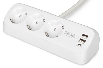 DIGITUS 3-Wege-Schreibtisch-Steckdose 3x Steckdose 2x USB-A 1xUSB-C 3680W 12W 30W - Strip alimentazi