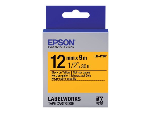 Epson Nastro fondo Pastello Giallo per testo Nero 12/9 LK-4YBP - Nero su giallo - Giappone - 1,2 cm