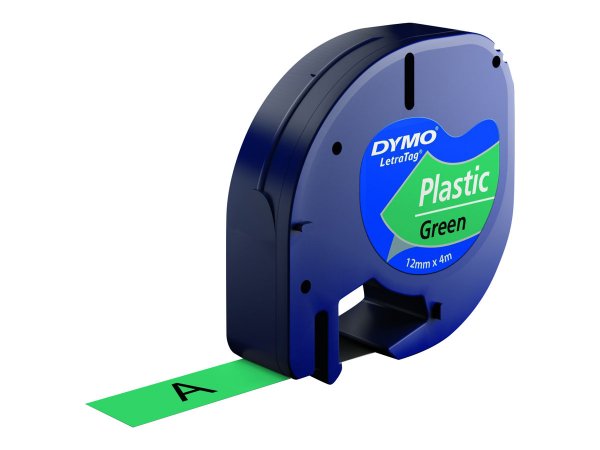 Dymo LetraTag etichette originali in plastica | rotolo da 12 mm x 4 m | stampa nera su verde | LT et