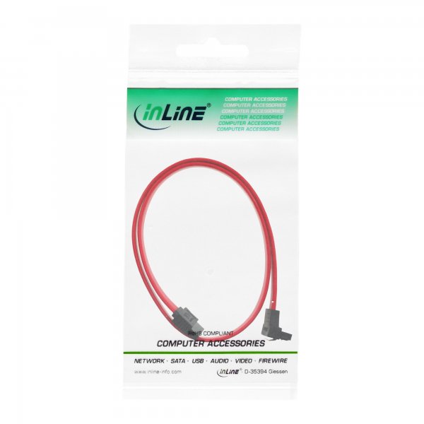 InLine Cavo SATA 6Gb/s - angolato - rosso - con linguetta - 0,5m