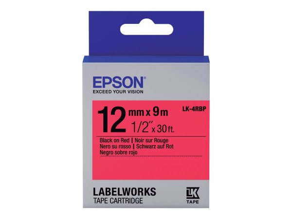 Epson Nastro fondo Pastello Rosso per testo Nero 12/9 LK-4RBP - Nero su rosso - Giappone - 1,2 cm -