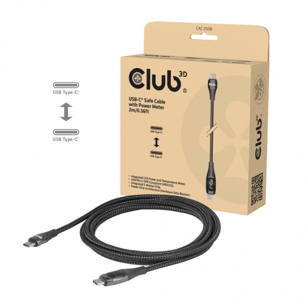 Club 3D USB-C Sicherheitsladekabel 240W Lade-Display St/St retail - Cavo - Digitale/dati