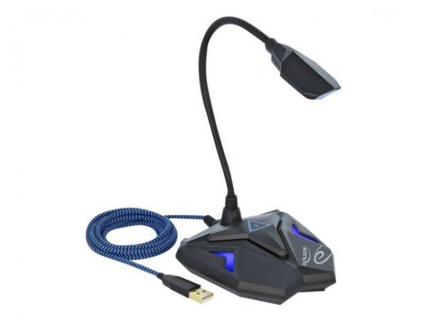 Delock Microfono da tavolo USB per gaming con collo d'oca e pulsante mute - Microfono per console di
