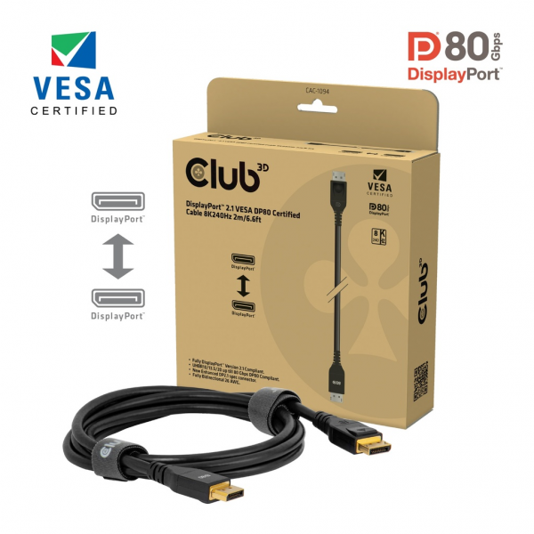 Club 3D DisplayPort 2.1 Vesa Dp80 Kabel 8K 240Hz St./St. schwarz - Cavo - Digitale/display/video