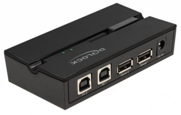 Delock Interruttore USB 2.0 da 2 PC per 2 dispositivi - 0,48 Gbit/s - Nero - Plastica - 106 mm - 56