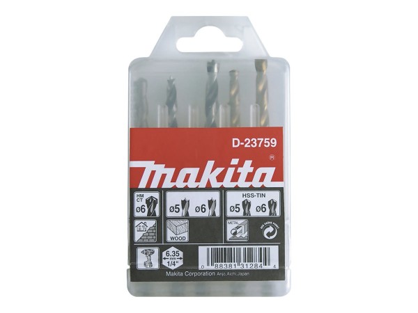 Makita D-23759 - Set di punte per trapano - Rotazione manuale destra - Mattone - Metallo - Legno - A