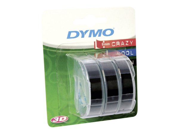Dymo 3D Nastro Etichette a Rilievo Autoadesive | Rotoli da 9 mm x 3 m | stampa bianca su nero |Per O
