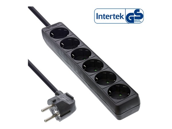 InLine Multipresa - 6x Shucko - con sicura - nero - cavo 3m