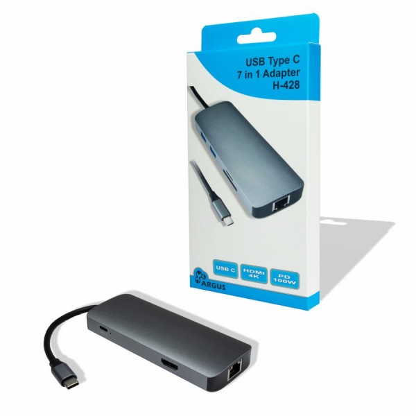 Inter-Tech Dockingstation USB-C Argus 7in1 PD HDMI2.0 CardReader RJ45 - Adattatore - Digitale/dati