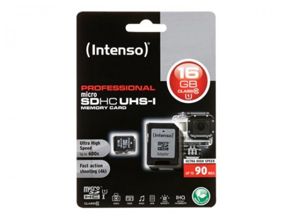 Intenso 3433470 - 16 GB - MicroSDHC - Classe 10 - UHS-I - 100 MB/s - 45 MB/s